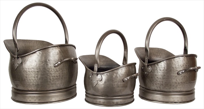 Set Of 3 Classic Scuttles Antique Pewter Finish